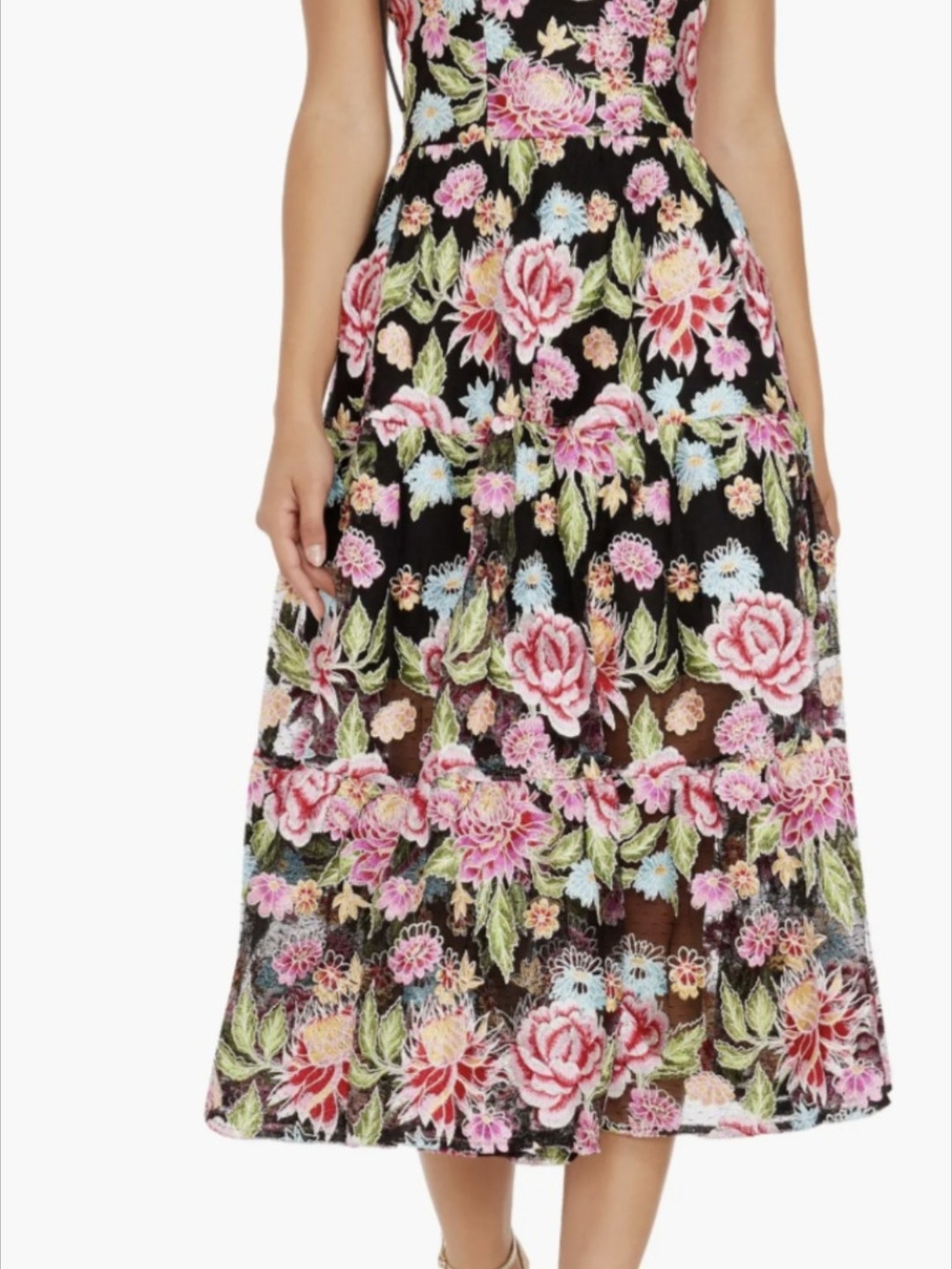 Dress the Population Dream Floral Embroidered Lace Midi Dress M pink rose multi